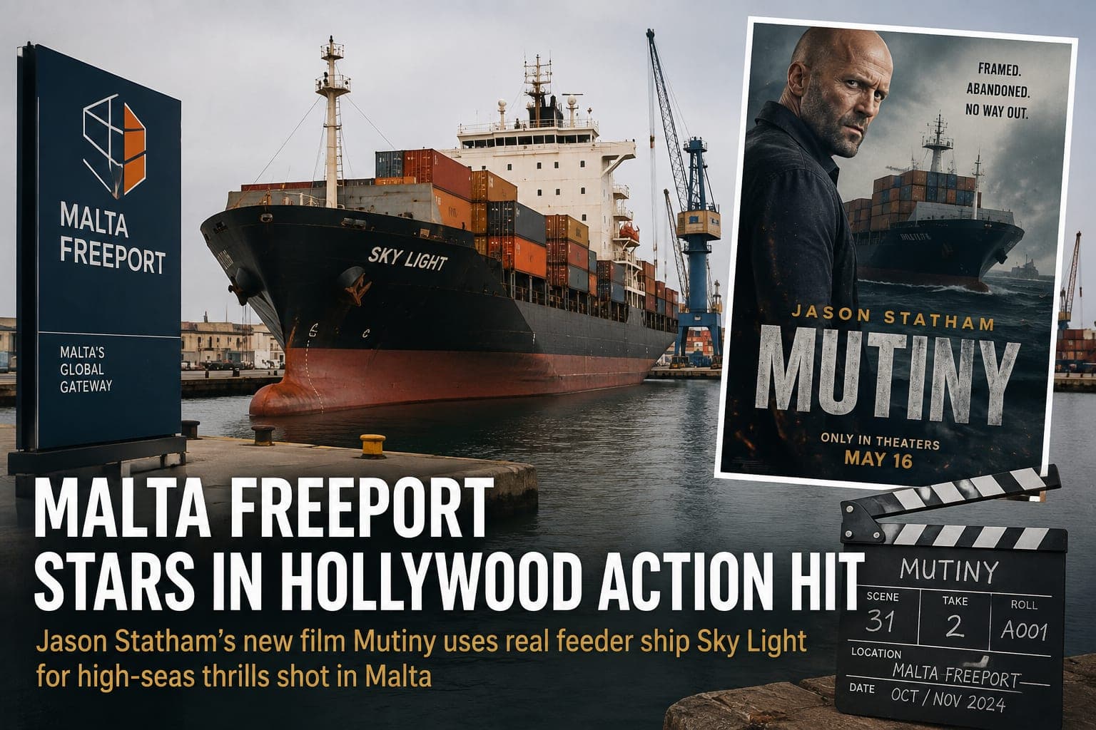 Malta Freeport stars as Jason Statham’s containership battleground in Mutiny